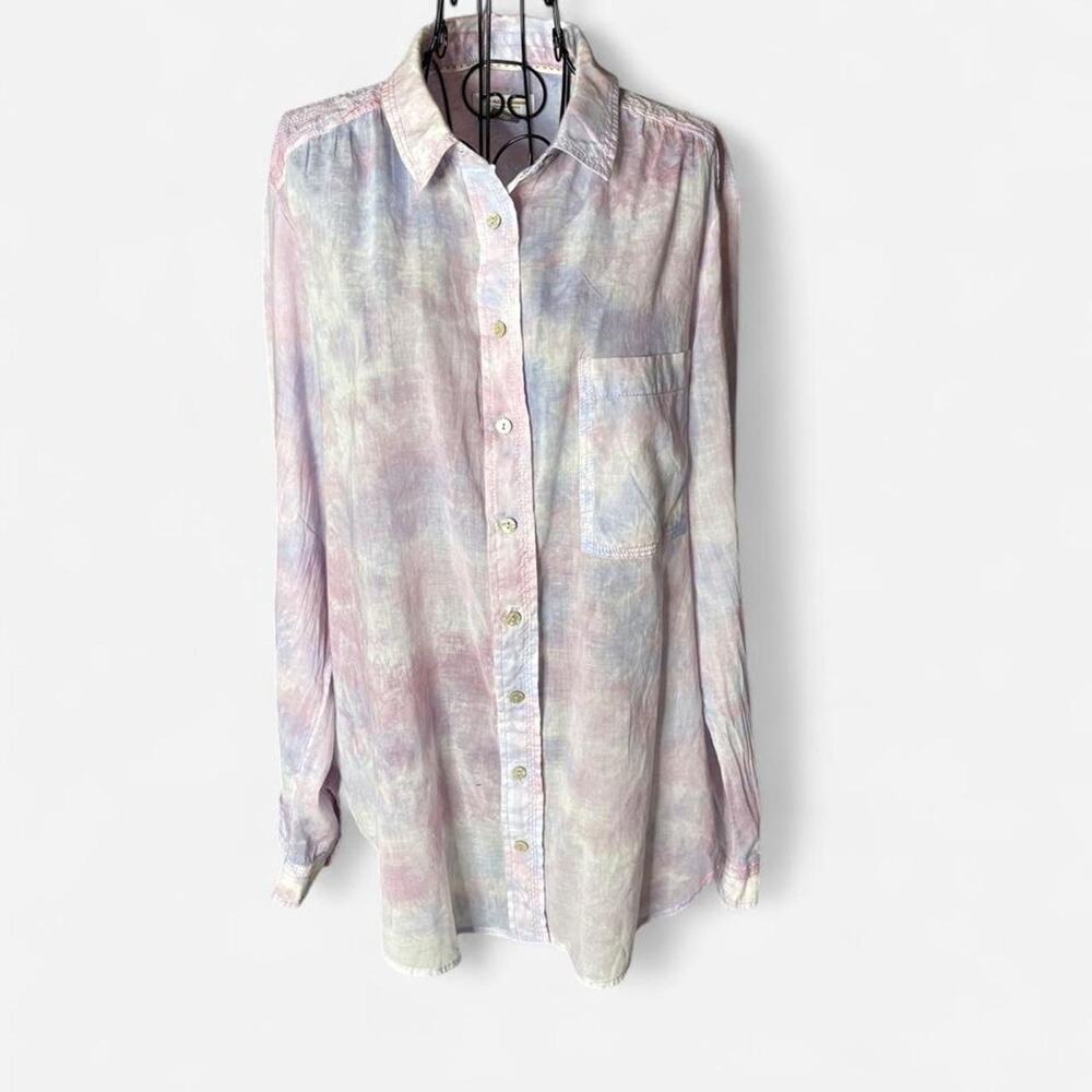 Pilcro Anthropologie Tie Dye Button Down Shirt XL Pastel Purple Blue Watercolor
